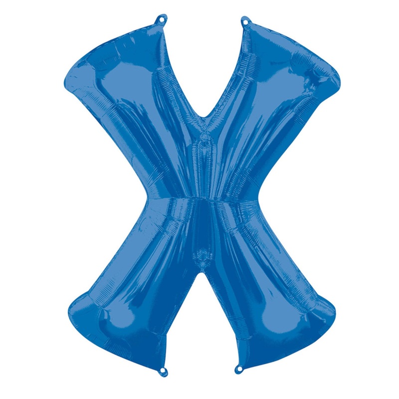COLLECTION ONLY - Blue Letter X Filled with Helium & Dressed with Ribbon & Weight