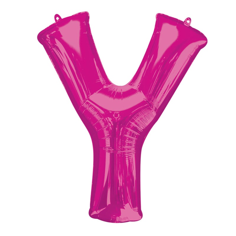 COLLECTION ONLY - Bright Pink Letter Y Filled with Helium & Dressed with Ribbon & Weight