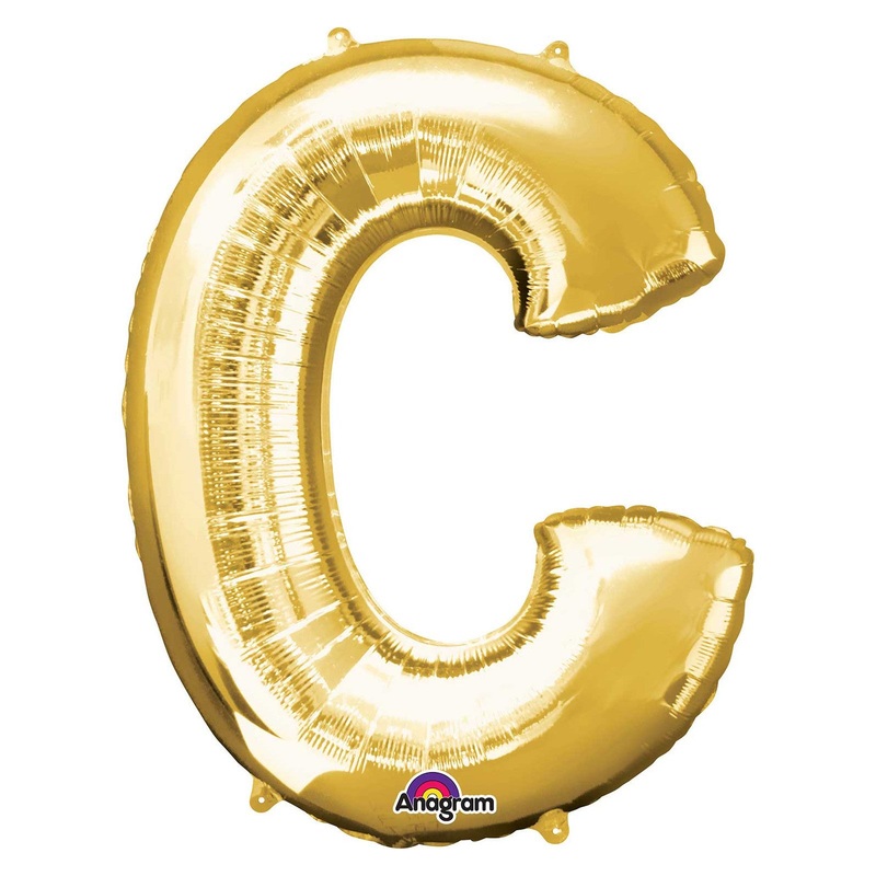COLLECTION ONLY - Gold Letter C Filled with Helium & Dressed with Ribbon & Weight