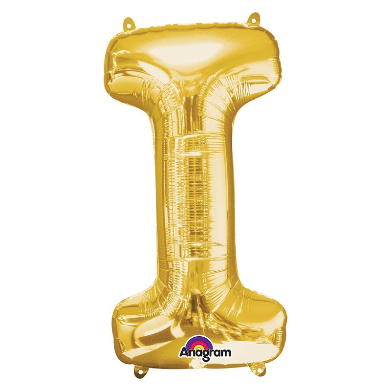 COLLECTION ONLY - Gold Letter I Filled with Helium & Dressed with Ribbon & Weight