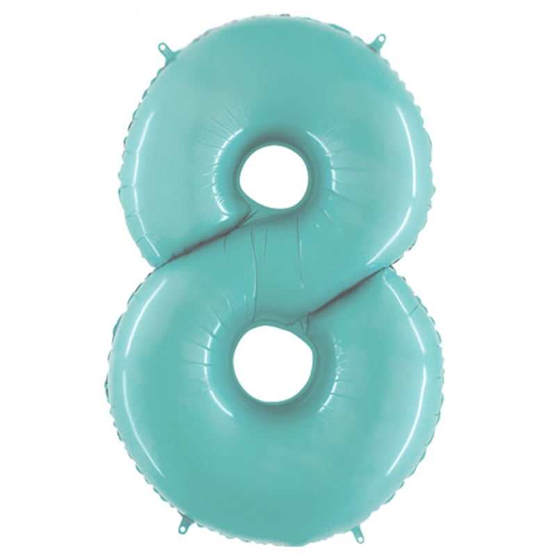 COLLECTION ONLY - Large Baby Blue Number 8 Super Shape Foil Balloon Filled with Helium & Dressed with Ribbon & Weight