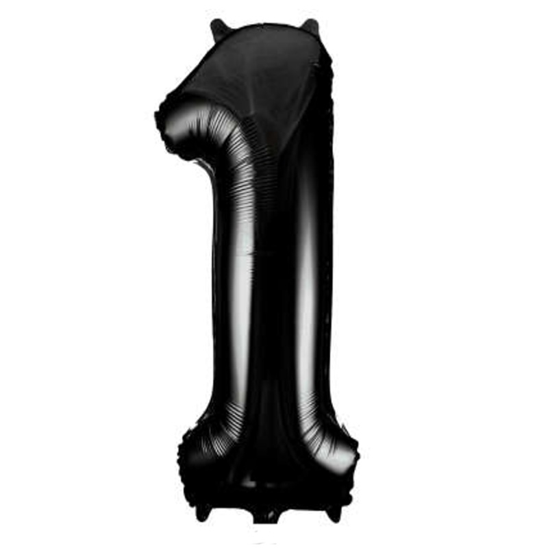 COLLECTION ONLY - Large Black Number 1 Super Shape Foil Balloon Filled with Helium & Dressed with Ribbon & Weight
