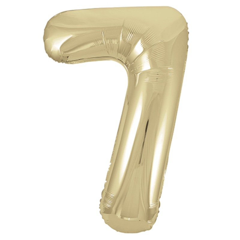 COLLECTION ONLY - Large White Gold Number 7 Super Shape Foil Balloon Filled with Helium & Dressed with Ribbon & Weight