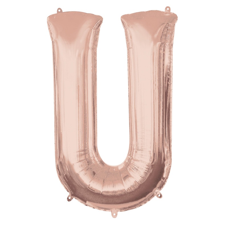 COLLECTION ONLY - Rose Gold Letter U Filled with Helium & Dressed with Ribbon & Weight