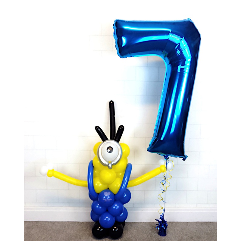 COLLECTION ONLY - Yellow & Blue Character Balloon Buddie & Large Royal Blue Helium Filled Number