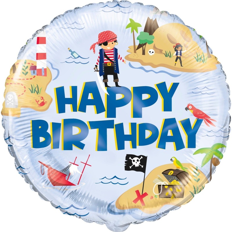 Ahoy Pirate Round Foil Balloon 18", Package - "Happy Birthday"