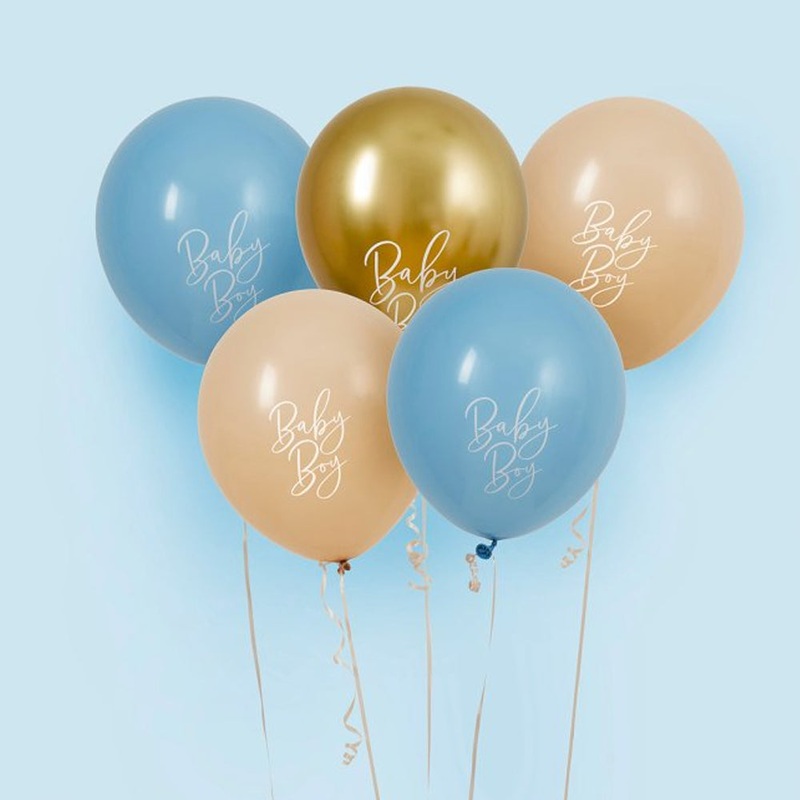 Baby Boy Latex Balloons - Blue, Nude & Gold - 12" - Pack of 5