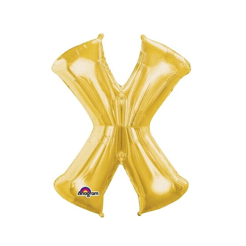 Gold Foil Letter 'X' Air Filled Balloon - No Helium Required! - 16"