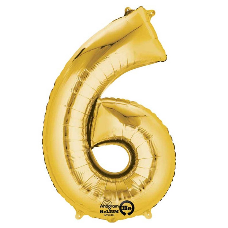 Gold Number 6 Air Filled Foil Balloon - No Helium Required! - 16"