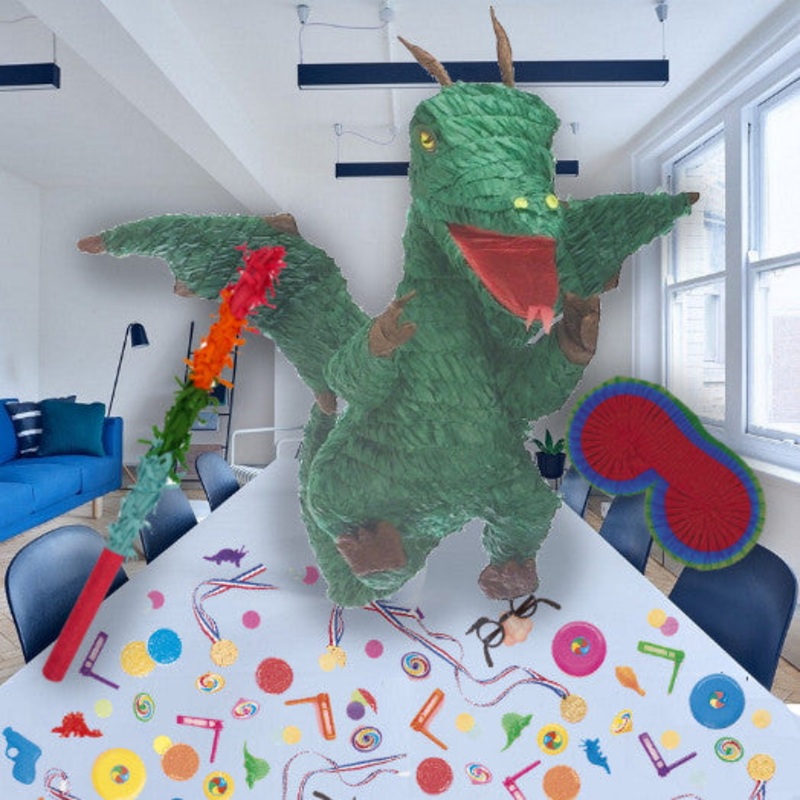 Green Dragon Filled Pinata Kit with Accessories