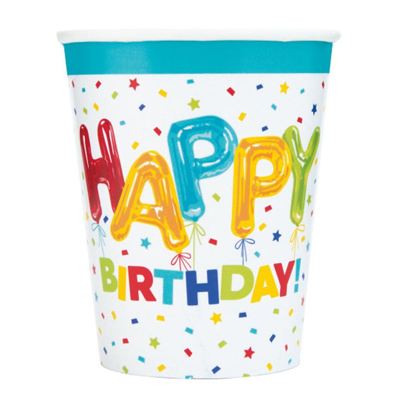 Happy Balloon Birthday Paper Cups - Pack of 8