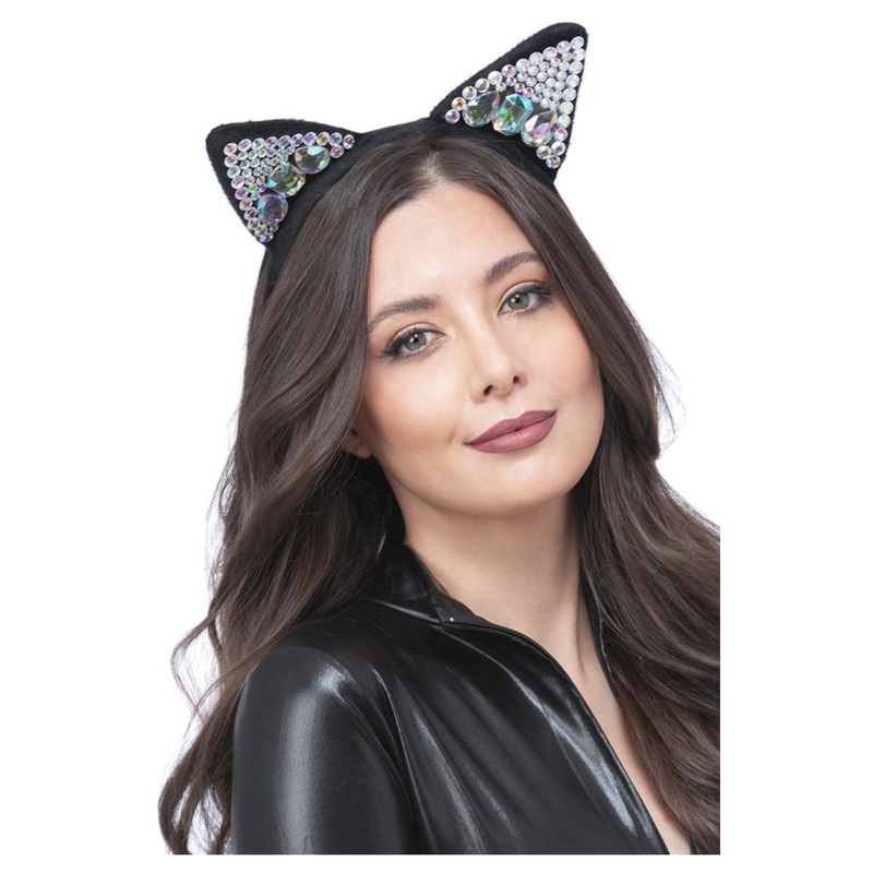 Jewelled Black Cat Ear Headband