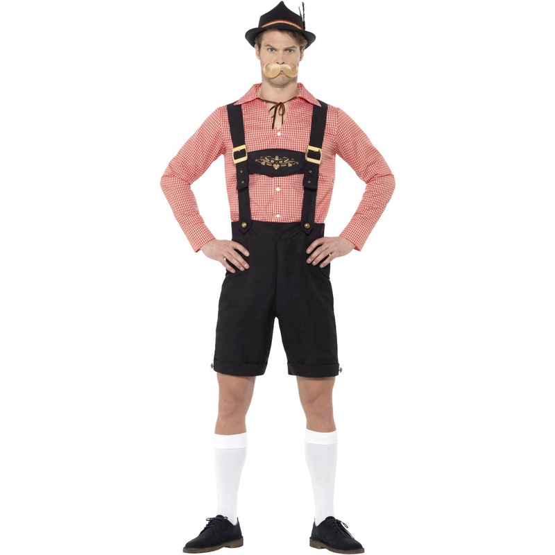 Mens Costume - Red Oktoberfest Lederhosen