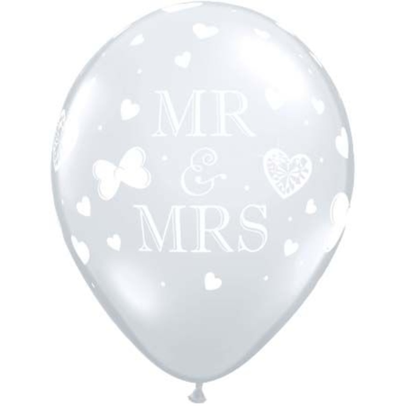Mr and Mrs, Diamond Clear Latex Balloons - 11" - Pack of 10