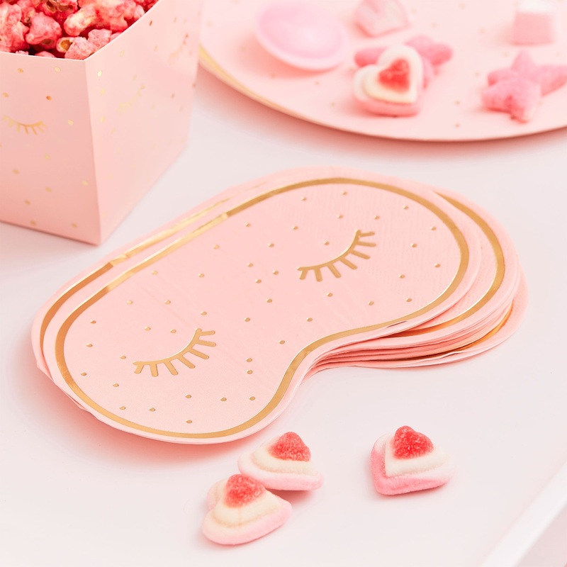 Pamper Party Gold Foiled And Pink Eye Mask Shaped Napkins 16cm x 10cm