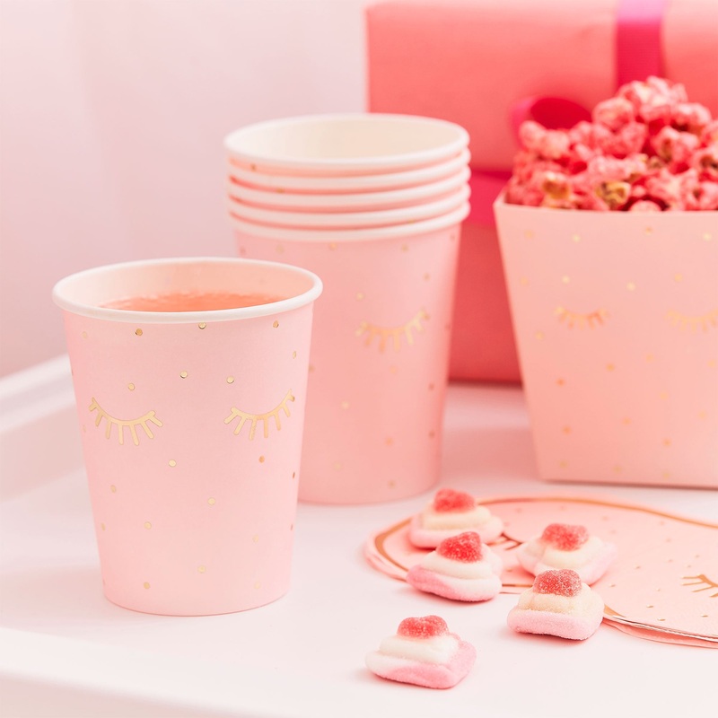 Pamper Party Gold Foiled And Pink Sleepy Eyes Paper Cups 8 cm W x 15 cm H