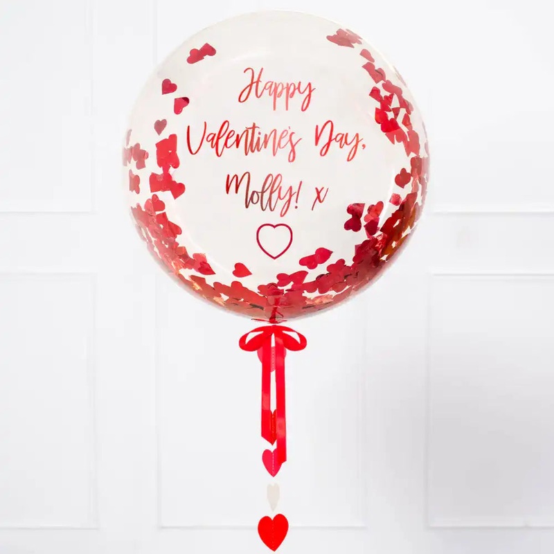 Personalised Heart Filled Bubble Balloon in a Box   Confetti