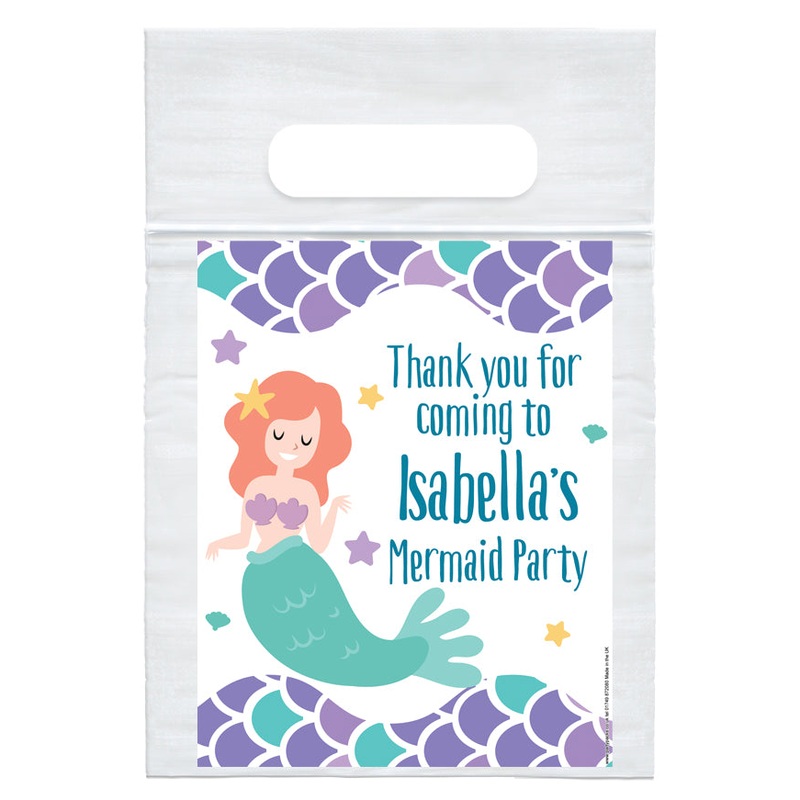 Personalised Mermaid Card Insert with Sealed Party Bag - Pack of 8