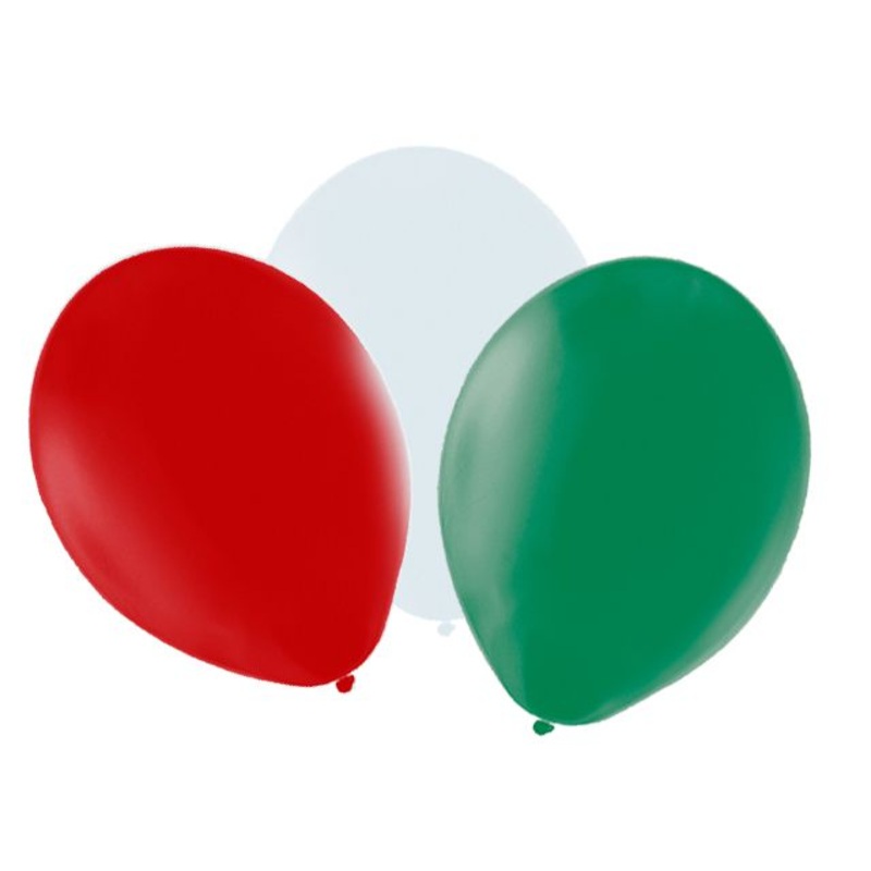 Red, White and Green Latex Balloons - 10" - Pack of 50