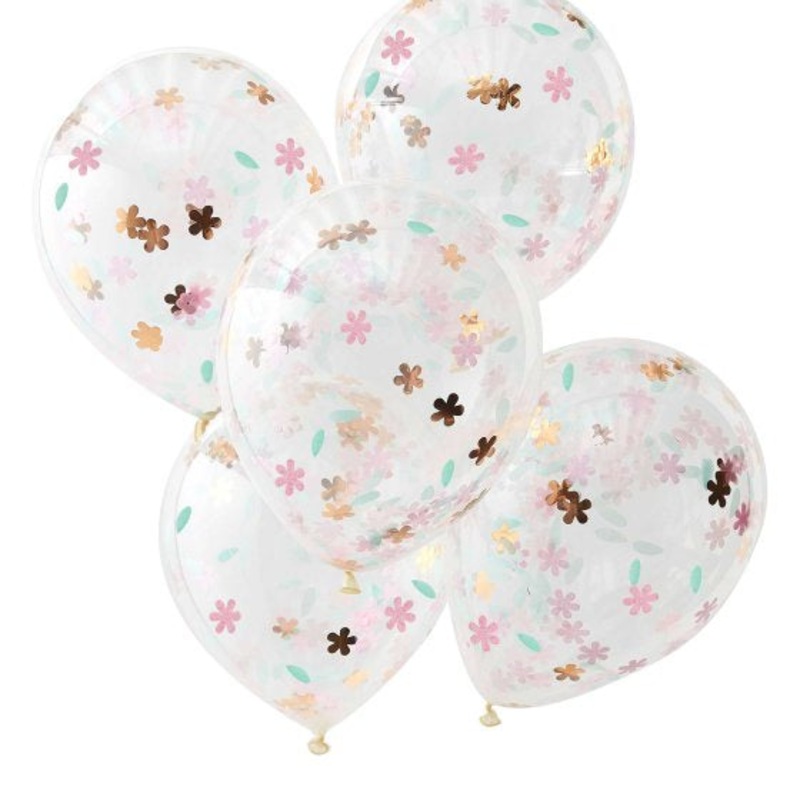 Rose Gold and Pink Floral Confetti Filled Balloons