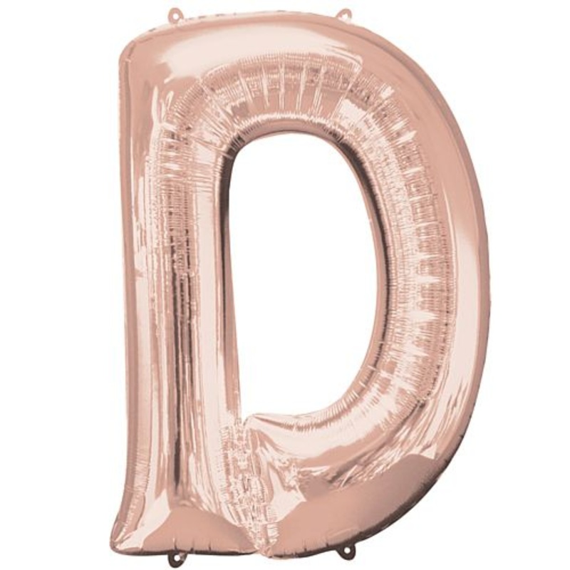 Rose Gold Letter 'D' Air Filled Foil Balloon - No Helium Required! - 16"