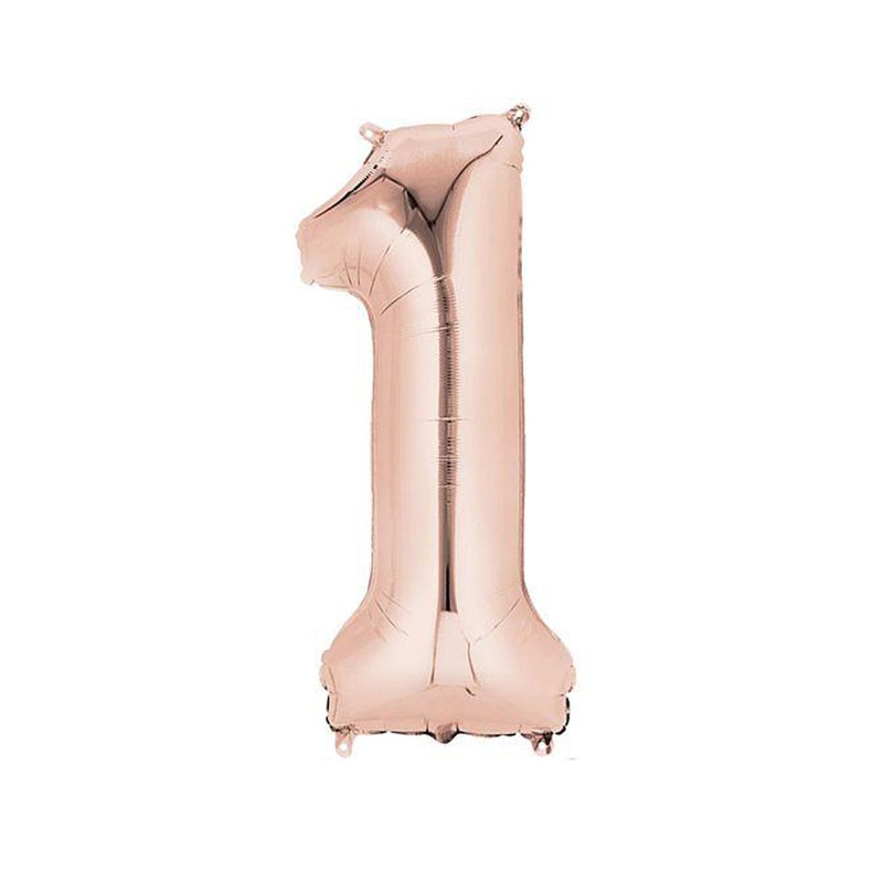 Rose Gold Number 1 Air Filled Foil Balloon - No Helium Required! - 16"