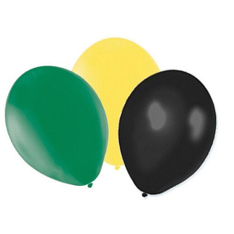 Yellow, Green and Black Latex Balloons - 10" - Pack of 30