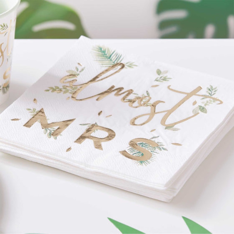 Botanical Hen Party Gold Foiled 'Bridal Shower Almost Mrs' Napkins