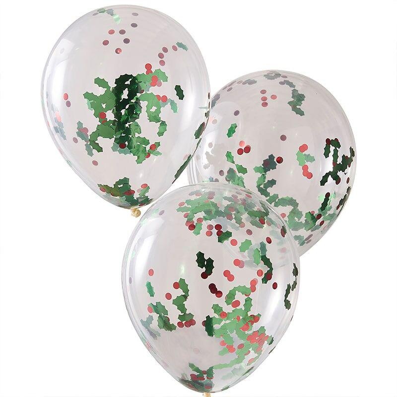 Christmas Holly and Berries Confetti Party Latex Balloons - 12in / 30cm - Pack of 5