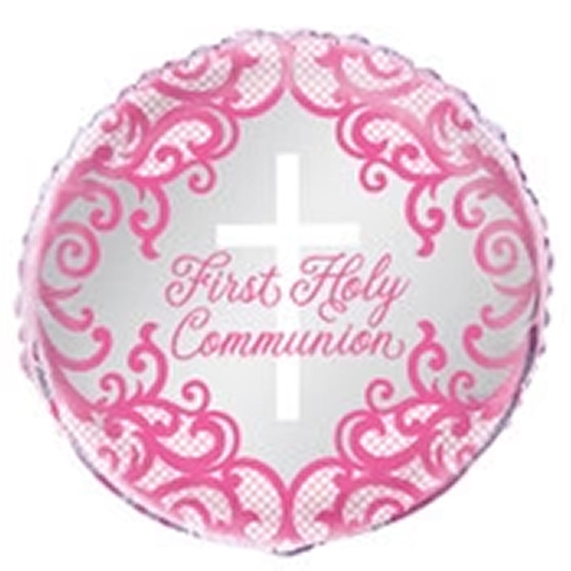 Fancy Pink Cross First Holy Communion 45cm (18") Foil Balloons - Packaged