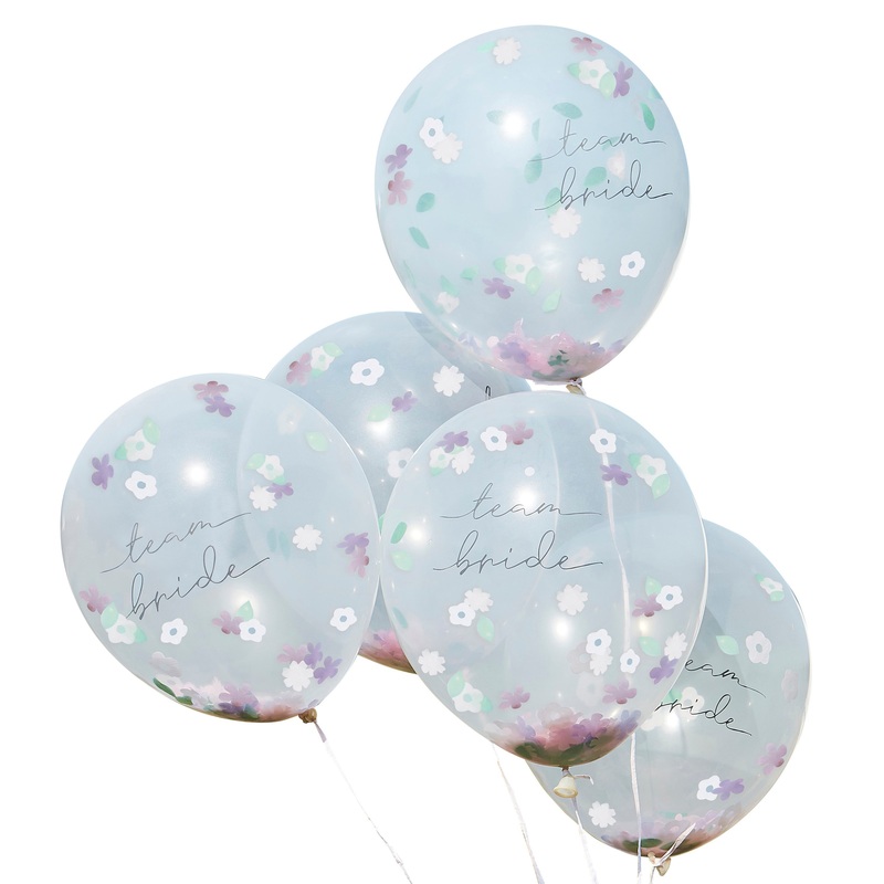 Ginger Ray Boho Team Bride Floral Confetti Latex Balloon 12in - Pack of 5