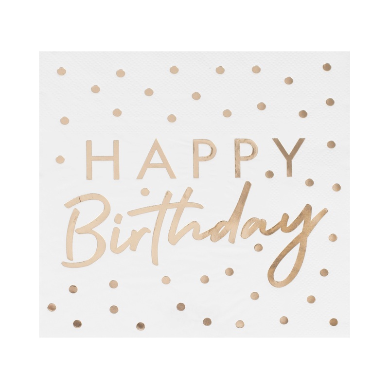 Ginger Ray Gold Foiled Happy Birthday Paper Napkins - Pack of 16