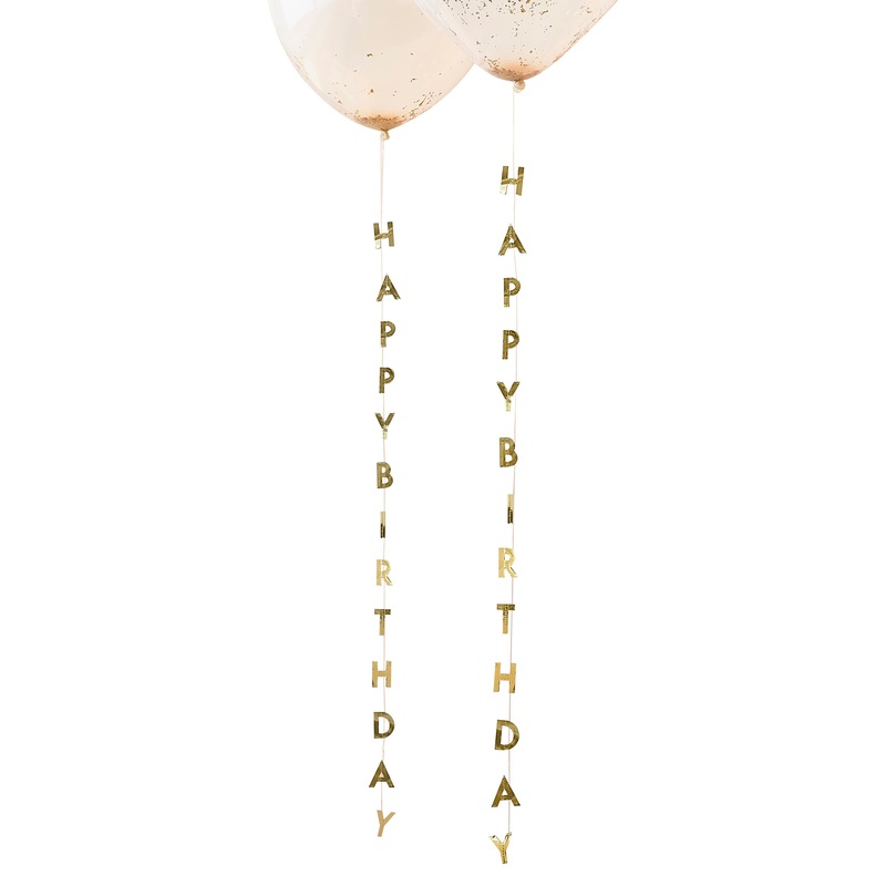 Ginger Ray Gold Paper Happy Birthday Balloon Tails - Pack of 5