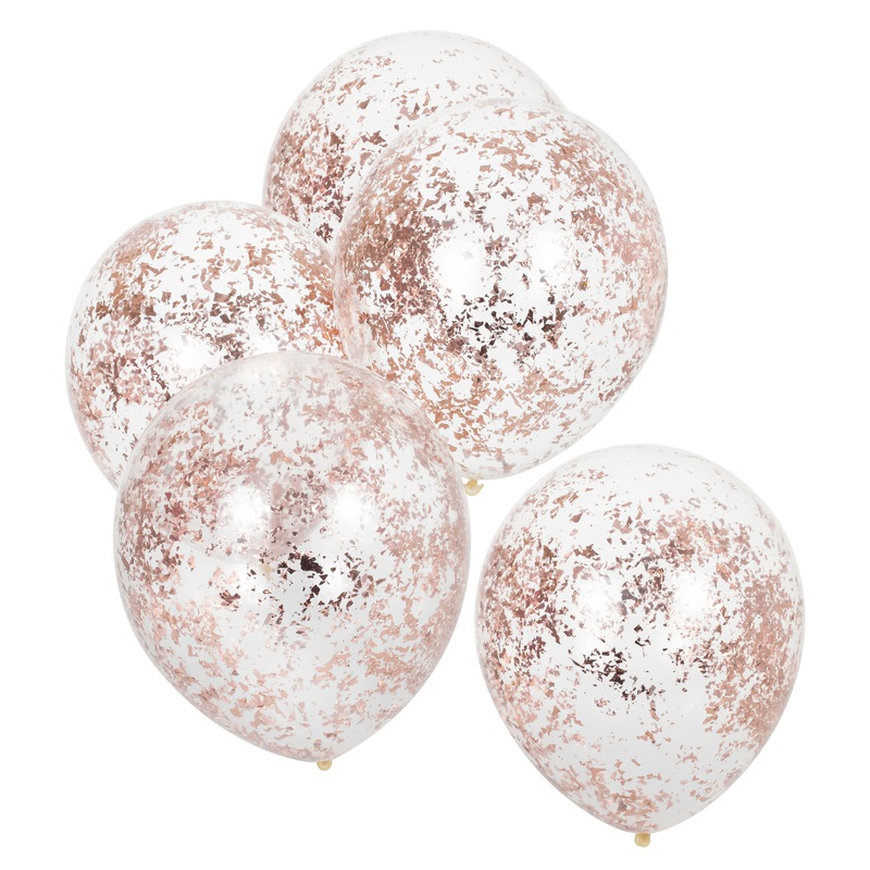 Ginger Ray Rose Gold Foil Confetti Latex Balloon 12in - Pack of 5