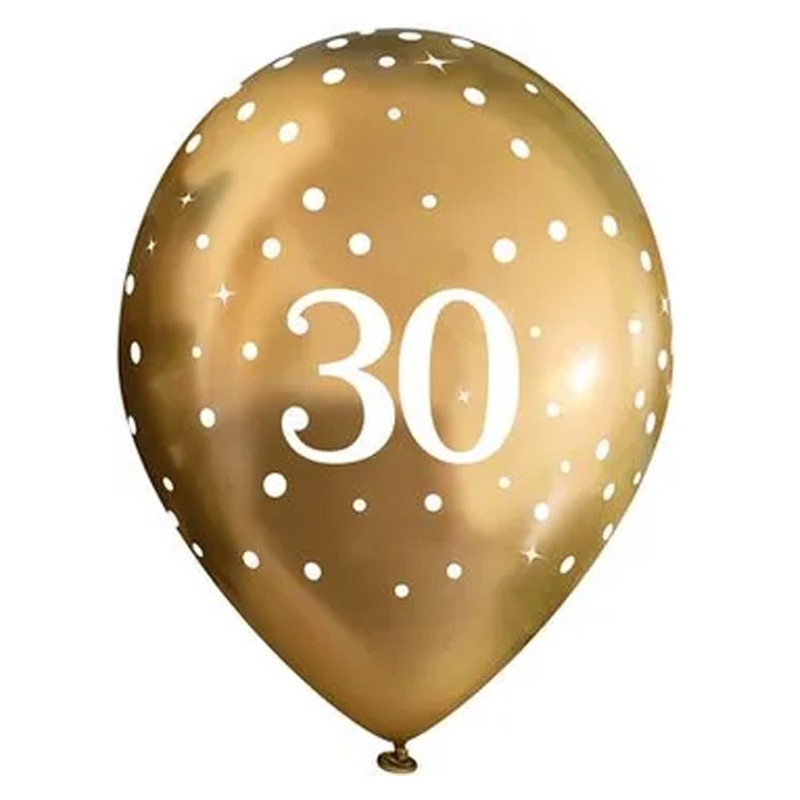 Gold Celebration 30th Birthday Latex Balloons - 11" - Pack of 6