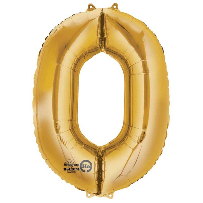 Gold Number 0 Air Filled Foil Balloon - No Helium Required! - 16"
