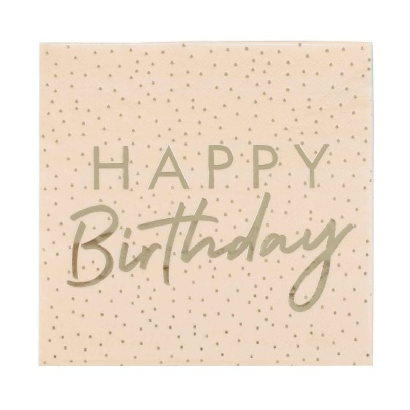 Mix It Up Napkins Happy Birthday Ditsy Dot Peach Foiled