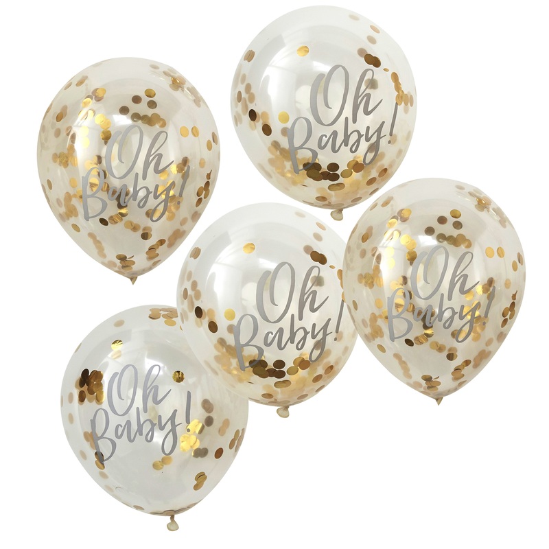 Oh Baby! Printed Gold Confetti Balloons - Oh Baby! - 12in / 30cm - Pack of 5