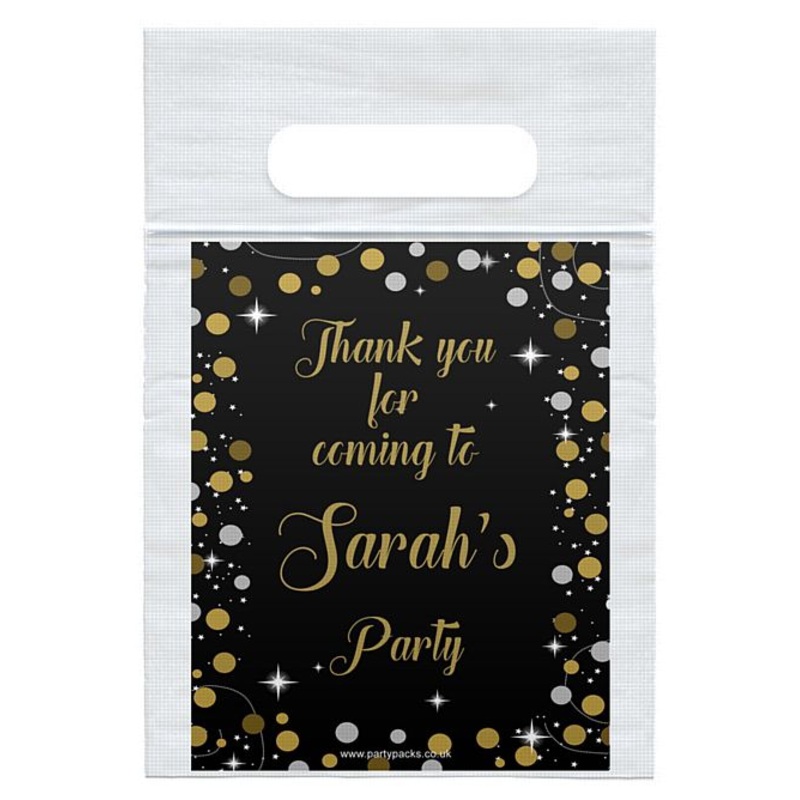 Personalised Birthday Sparkle Gold Card Insert With Sealed Party Bag - Pack of 8