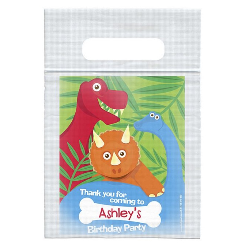 Personalised Dinosaur Themed Card Insert With  Sealed Party Bag - Pack of 8