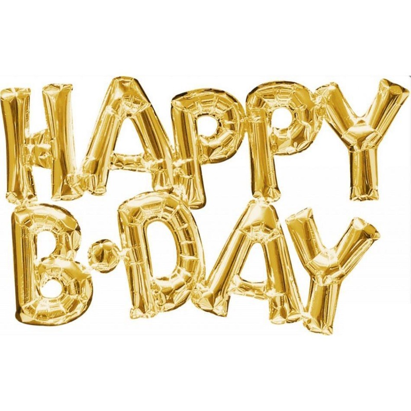 Phrase "Happy Bday" Gold Die Cut Air-Filled Foil Balloon 29in x 18in / 76cm x 48cm