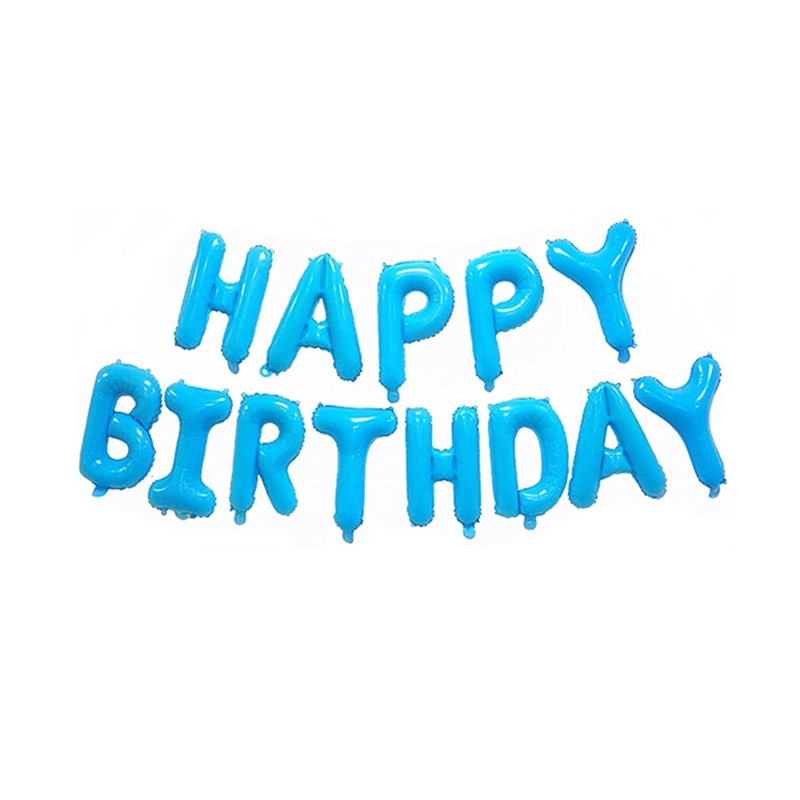 Phrase "Happy Birthday" String Blue Die Cut Air-Filled Foil Balloon 13in / 33cm