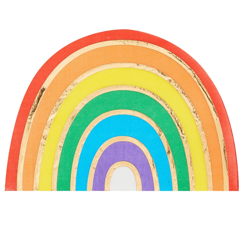 Rainbow & Gold Foiled Paper Party Napkins - Over The Rainbow - Pack of 16