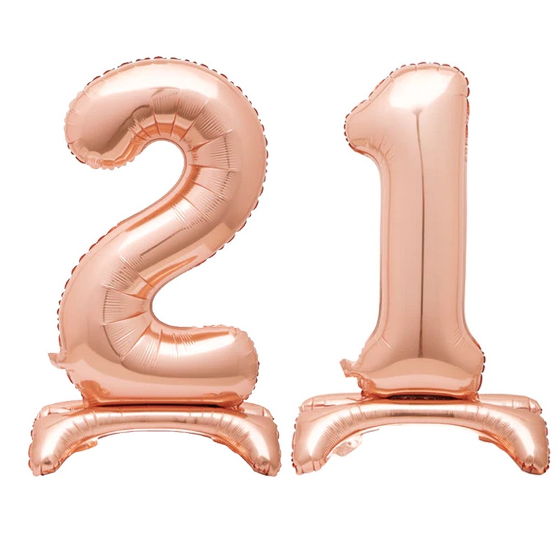 Rose Gold Number 21 Air-Filled Standing Balloons - 30"