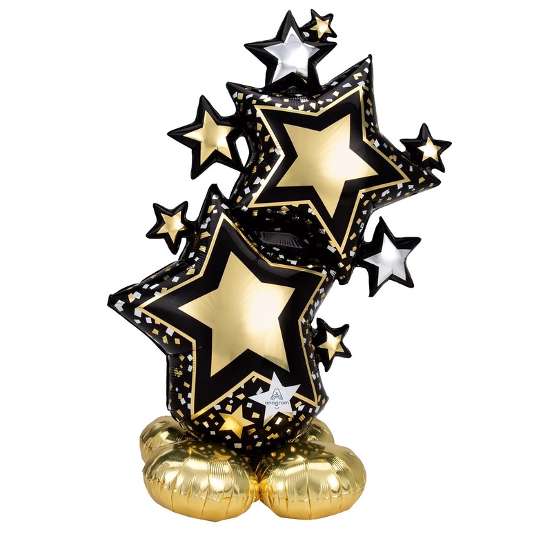 Anagram Black & Gold Star Ckyster Airloonz Foil Balloon 59in (Air-Filled)