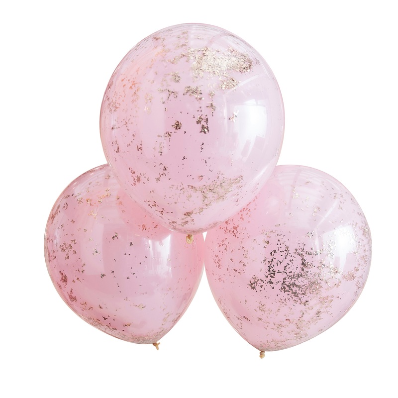Ginger Ray Double Layered Pink & Rose Gold Confetti Latex Balloon 18in - Pack of 3