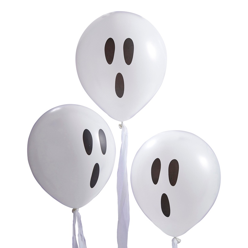 Ginger Ray Halloween Ghosts Face Latex Balloon with Streamers 12in - Pack of 10