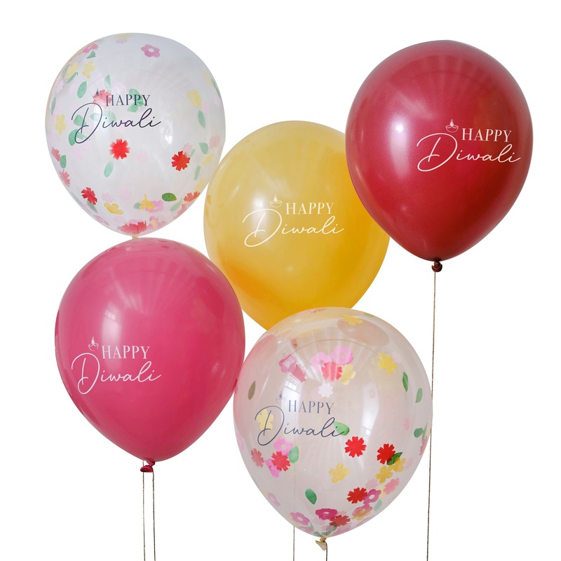 Ginger Ray Happy Diwali Multicoloured Latex Balloon 12in - Pack of 5
