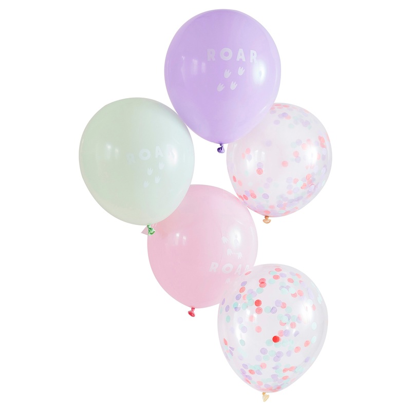 Ginger Ray Pastel Roar & Confetti Latex Balloon 12in - Pack of 5