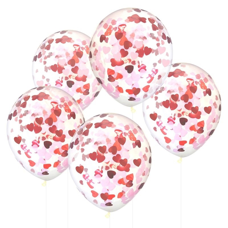 Ginger Ray Red Heart Confetti Latex Balloon 12in - Pack of 5